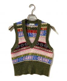 GANNI（ガニー）の古着「ロゴニットベスト」｜グリーン