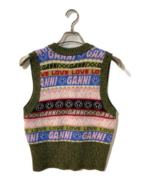 GANNI（ガニー）GANNI (ガニー) ロゴニットベスト グリーン サイズ:XSの古着・服飾アイテム