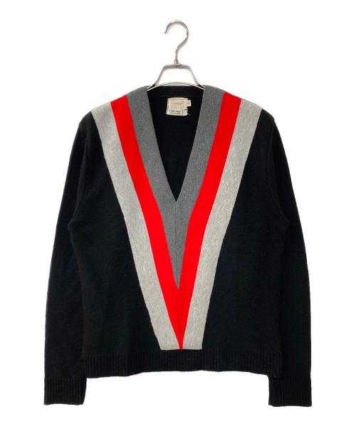 BRENT（ブレント）BRENT (ブレント) Vネックニット ブラック×レッド サイズ:Lの古着・服飾アイテム