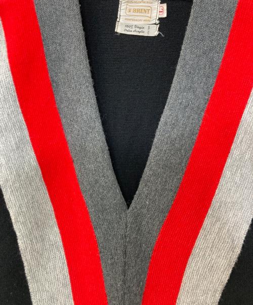 BRENT（ブレント）BRENT (ブレント) Vネックニット ブラック×レッド サイズ:Lの古着・服飾アイテム