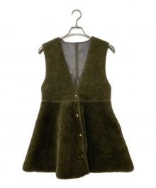 Ameri（アメリ）の古着「BOA V NECK REVERSIBLE PEPLUM VEST」｜グリーン×ブラウン