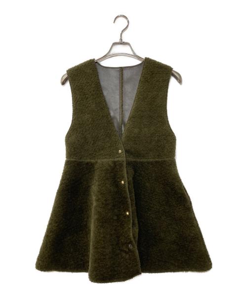 Ameri（アメリ）Ameri (アメリ) BOA V NECK REVERSIBLE PEPLUM VEST グリーン×ブラウン サイズ:Sの古着・服飾アイテム