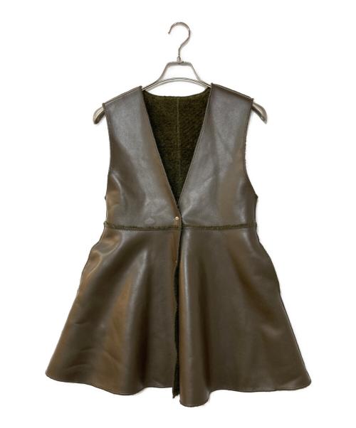 Ameri（アメリ）Ameri (アメリ) BOA V NECK REVERSIBLE PEPLUM VEST グリーン×ブラウン サイズ:Sの古着・服飾アイテム