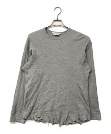 ANCELLM（アンセルム）の古着「DAMAGE WAFFLE CREW LS T-SHIRT ダメージワッフルクルーロングスリーブTシャツ」｜グレー