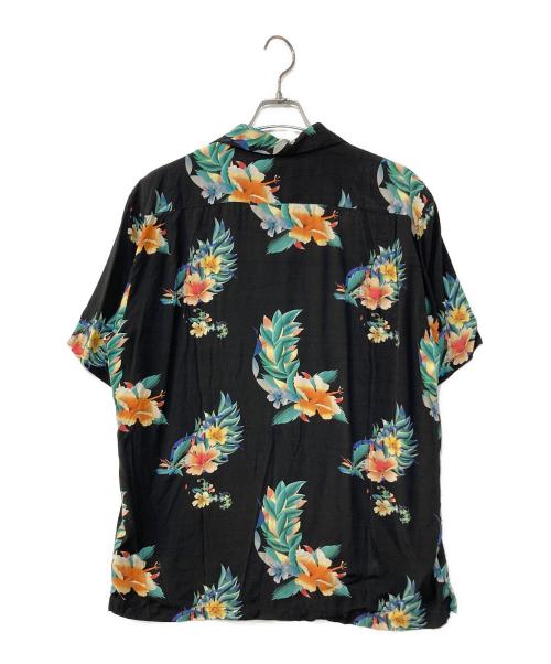 ALOHA RUG（アロハラグ）ALOHA RUG (アロハラグ) レーヨンアロハシャツ ハイビスカス ブラック サイズ:XLの古着・服飾アイテム