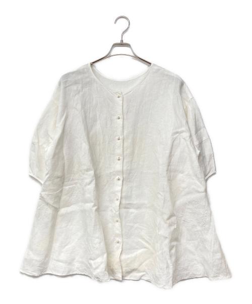 BEARDSLEY（ビアズリー）BEARDSLEY (ビアズリー) パールボタンリネン前後ブラウス ホワイト サイズ:Fの古着・服飾アイテム