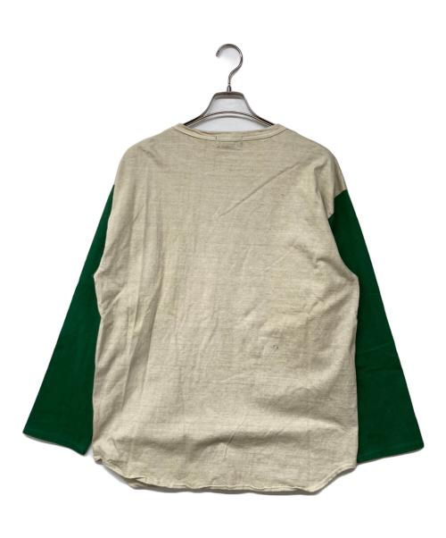 NIGEL CABOURN（ナイジェルケーボン）NIGEL CABOURN (ナイジェルケーボン) 7.8oz BASEBALL SHIRT ベースボールシャツ カットソー ベージュ×グリーン サイズ:50の古着・服飾アイテム