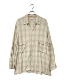 YOKE（ヨーク）の古着「OVERSIZED OPEN COLLAR SHIRT オープンカラー オーバーサイズ チェックシャツ」｜ベージュ