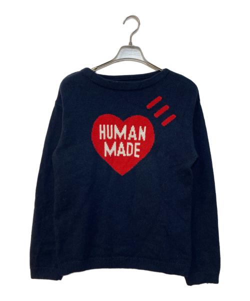 HUMAN MADE（ヒューマンメイド）HUMAN MADE (ヒューマンメイド) Heart L/S Knit Sweater ネイビー サイズ:Sの古着・服飾アイテム