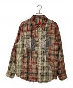 THE BOY HAS NO PATIENCEザボーイハズノーパティエンス）の古着「パッチワーク ファイヤーマンバックル チェックシャツ」｜マルチカラー
