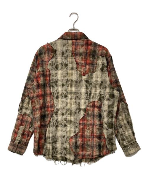 THE BOY HAS NO PATIENCE（ザボーイハズノーパティエンス）The boy has no patIence (ザボーイハズノーパティエンス) パッチワーク ファイヤーマンバックル チェックシャツ マルチカラー サイズ:Mの古着・服飾アイテム