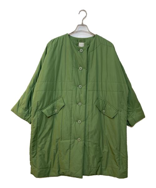 PLEATS PLEASE（プリーツプリーズ）PLEATS PLEASE (プリーツプリーズ) ショール付き中綿ノーカラーコート グリーン サイズ:3の古着・服飾アイテム