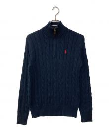 POLO RALPH LAUREN（ポロ・ラルフローレン）の古着「ハーフジップケーブルニット」｜ネイビー