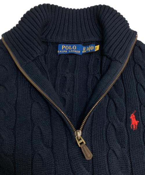 POLO RALPH LAUREN（ポロ・ラルフローレン）POLO RALPH LAUREN (ポロ・ラルフローレン) ハーフジップケーブルニット ネイビー サイズ:XSの古着・服飾アイテム