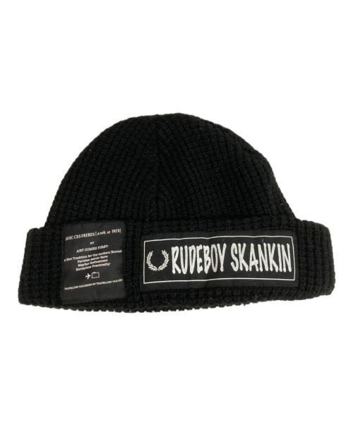 FRED PERRY（フレッドペリー）FRED PERRY (フレッドペリー) ART COMES FIRST (アートカムズファースト) ニット帽 ブラックの古着・服飾アイテム