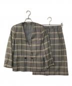 Burberry'sバーバリーズ）の古着「ウールシルク チェック ノーカラセットアップ」｜グレー