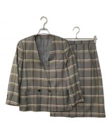 Burberry's（バーバリーズ）の古着「ウールシルク チェック ノーカラセットアップ」｜グレー