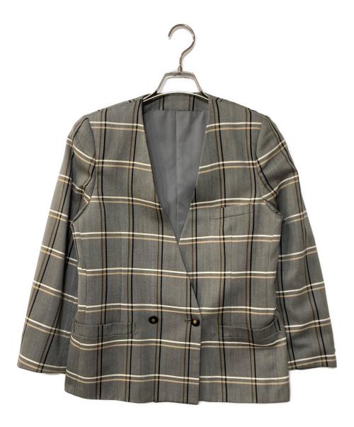 Burberry's（バーバリーズ）Burberry's (バーバリーズ) ウールシルク チェック ノーカラセットアップ グレー サイズ:7ARの古着・服飾アイテム