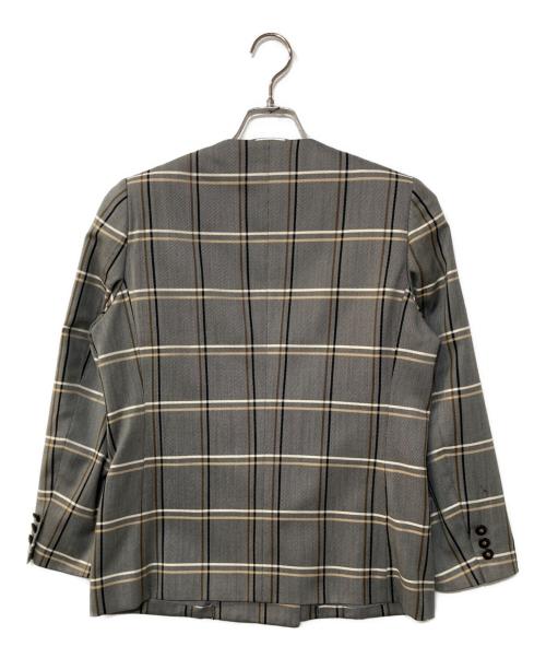 Burberry's（バーバリーズ）Burberry's (バーバリーズ) ウールシルク チェック ノーカラセットアップ グレー サイズ:7ARの古着・服飾アイテム