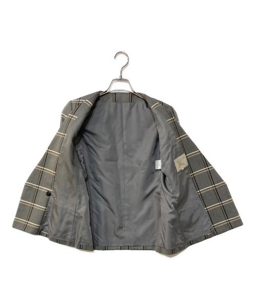 Burberry's（バーバリーズ）Burberry's (バーバリーズ) ウールシルク チェック ノーカラセットアップ グレー サイズ:7ARの古着・服飾アイテム