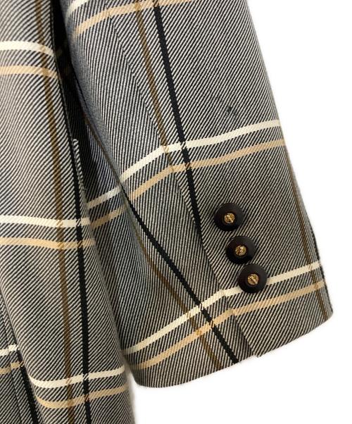 Burberry's（バーバリーズ）Burberry's (バーバリーズ) ウールシルク チェック ノーカラセットアップ グレー サイズ:7ARの古着・服飾アイテム