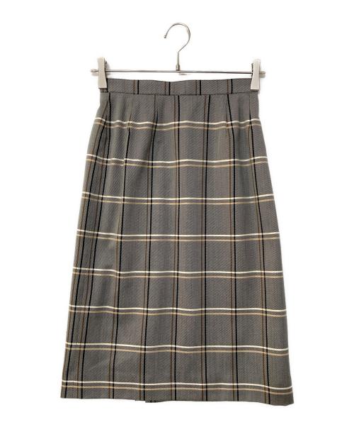 Burberry's（バーバリーズ）Burberry's (バーバリーズ) ウールシルク チェック ノーカラセットアップ グレー サイズ:7ARの古着・服飾アイテム