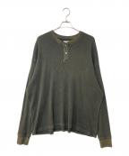 KANEMASA PHIL.カネマサフィル）の古着「18G Garment Dye Waffle ヘンリーサーマルカットソー」｜グリーン