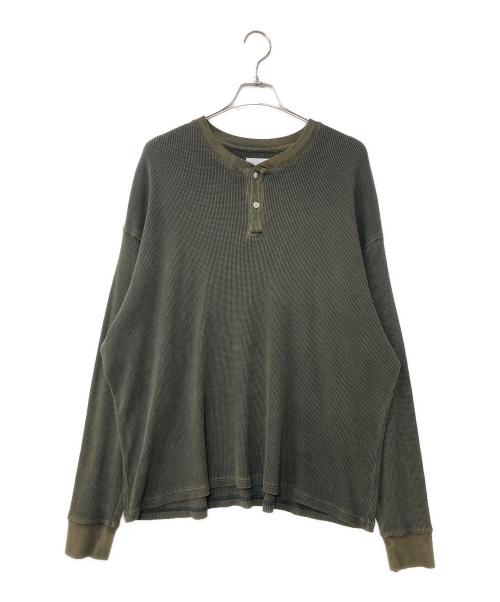 KANEMASA PHIL.（カネマサフィル）KANEMASA PHIL. (カネマサフィル) 18G Garment Dye Waffle ヘンリーサーマルカットソー グリーン サイズ:Mの古着・服飾アイテム