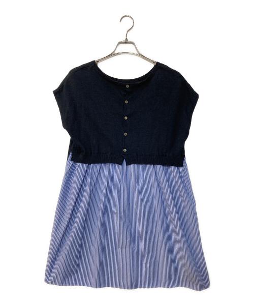BEARDSLEY（ビアズリー）BEARDSLEY (ビアズリー) スイッチングノースリーブニット ネイビー サイズ:Fの古着・服飾アイテム