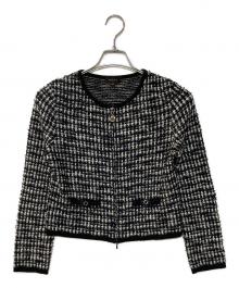 TOCCA（トッカ）の古着「ノーカラーツイードジップカーディガン TWEED ZIP CARDIGAN」｜ブラック
