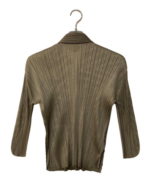 PLEATS PLEASE（プリーツプリーズ）PLEATS PLEASE (プリーツプリーズ) 丸襟幾何学プリーツシャツ グリーン サイズ:3の古着・服飾アイテム