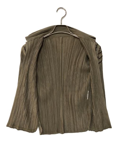 PLEATS PLEASE（プリーツプリーズ）PLEATS PLEASE (プリーツプリーズ) 丸襟幾何学プリーツシャツ グリーン サイズ:3の古着・服飾アイテム