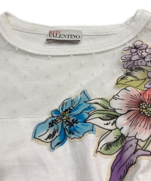 RED VALENTINO（レッドヴァレンティノ）RED VALENTINO (レッドヴァレンティノ) フラワープリント レース切替 Tシャツ ホワイト サイズ:Sの古着・服飾アイテム