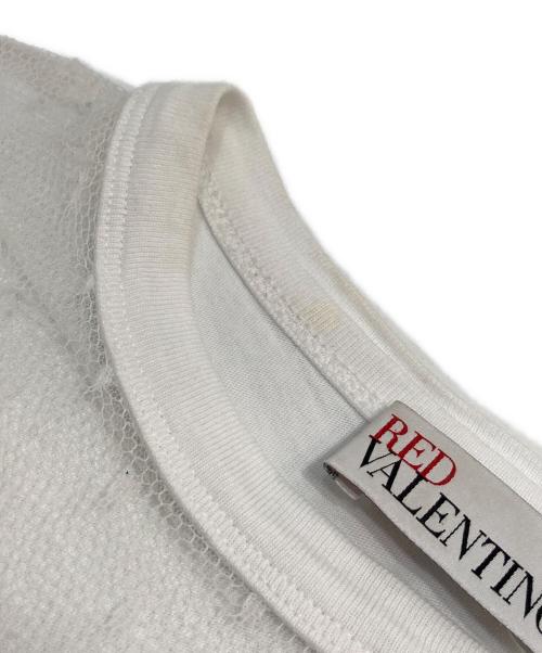 RED VALENTINO（レッドヴァレンティノ）RED VALENTINO (レッドヴァレンティノ) フラワープリント レース切替 Tシャツ ホワイト サイズ:Sの古着・服飾アイテム