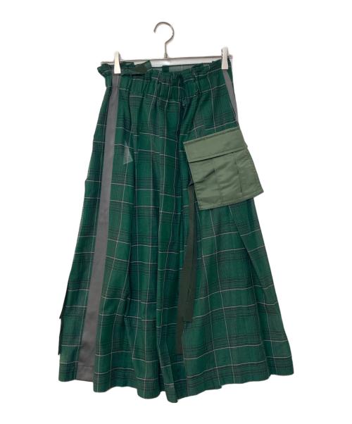 sacai（サカイ）sacai (サカイ) カーゴポケットタータンチェックスカート グリーン サイズ:1の古着・服飾アイテム