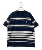 WHITE MOUNTAINEERINGホワイトマウンテ二アニング）の古着「RANDAM STRIPE LOGO T-SHIRT」｜ネイビー