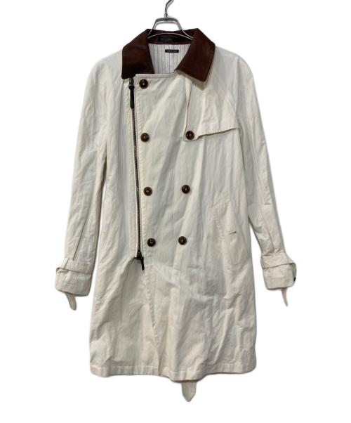 GIORGIO ARMANI（ジョルジョアルマーニ）GIORGIO ARMANI (ジョルジョアルマーニ) レザー切替 トレンチコート ホワイト×ブラウン サイズ:48の古着・服飾アイテム