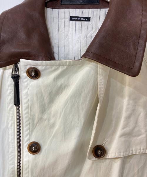 GIORGIO ARMANI（ジョルジョアルマーニ）GIORGIO ARMANI (ジョルジョアルマーニ) レザー切替 トレンチコート ホワイト×ブラウン サイズ:48の古着・服飾アイテム