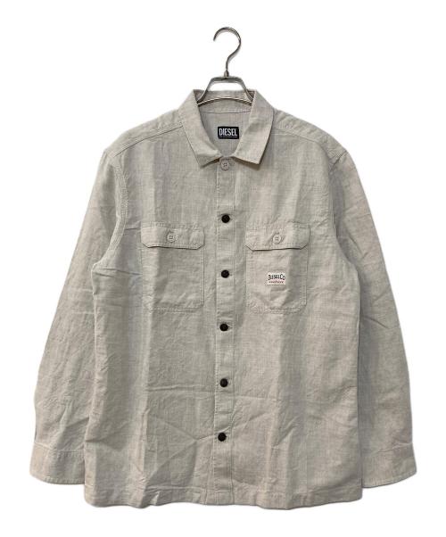 DIESEL（ディーゼル）DIESEL (ディーゼル) ロゴワークリネンシャツ ベージュ サイズ:Lの古着・服飾アイテム