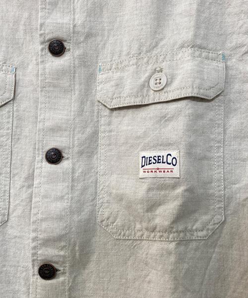 DIESEL（ディーゼル）DIESEL (ディーゼル) ロゴワークリネンシャツ ベージュ サイズ:Lの古着・服飾アイテム