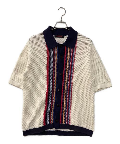 CABAN（キャバン）CABAN (キャバン) コットンナイロン ハンドクロシェポロカーディガン ホワイト サイズ:Mの古着・服飾アイテム