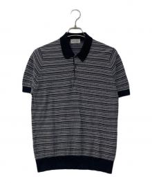 JOHN SMEDLEY（ジョンスメドレー）の古着「織ボーダーニットポロシャツ」｜ネイビー