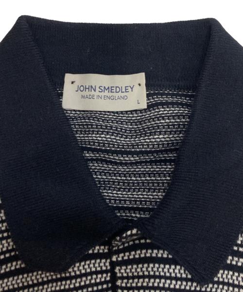JOHN SMEDLEY（ジョンスメドレー）JOHN SMEDLEY (ジョンスメドレー) 織ボーダーニットポロシャツ ネイビー サイズ:Lの古着・服飾アイテム