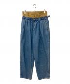 ）の古着「DENIM MIX DOUBLE WAIST TROUSERS デニムミックス ダブルウエスト トラウザーズ」｜ブラウン