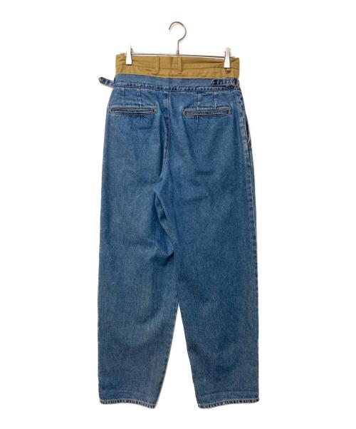 MISTERGENTLEMAN（ミスタージェントルマン）MISTERGENTLEMAN (ミスタージェントルマン) DENIM MIX DOUBLE WAIST TROUSERS デニムミックス ダブルウエスト トラウザーズ ブラウン サイズ:Mの古着・服飾アイテム