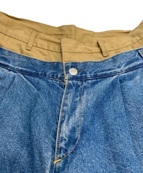 MISTERGENTLEMAN（ミスタージェントルマン）MISTERGENTLEMAN (ミスタージェントルマン) DENIM MIX DOUBLE WAIST TROUSERS デニムミックス ダブルウエスト トラウザーズ ブラウン サイズ:Mの古着・服飾アイテム