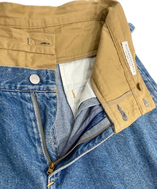 MISTERGENTLEMAN（ミスタージェントルマン）MISTERGENTLEMAN (ミスタージェントルマン) DENIM MIX DOUBLE WAIST TROUSERS デニムミックス ダブルウエスト トラウザーズ ブラウン サイズ:Mの古着・服飾アイテム