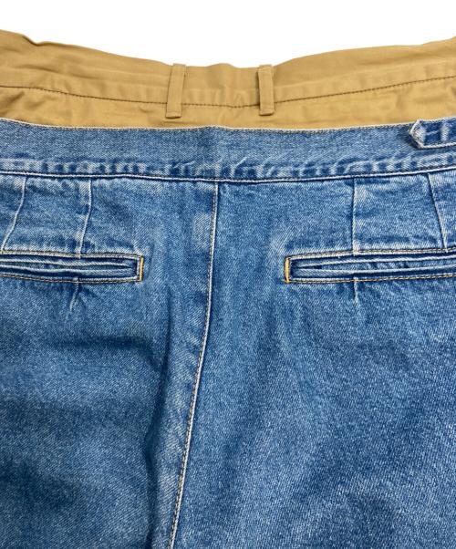 MISTERGENTLEMAN（ミスタージェントルマン）MISTERGENTLEMAN (ミスタージェントルマン) DENIM MIX DOUBLE WAIST TROUSERS デニムミックス ダブルウエスト トラウザーズ ブラウン サイズ:Mの古着・服飾アイテム