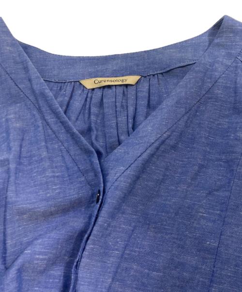 Curensology（カレンソロジー）Curensology (カレンソロジー) コットンリネンパフスリーブワンピース スカイブルー サイズ:Fの古着・服飾アイテム