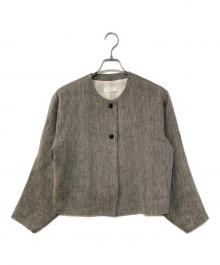 KAGURE（カグレ）の古着「リネンヘリンボンノーカラージャケット」｜グレー